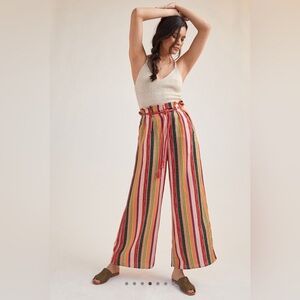 Anthropologie Farm Rio Augustine Wide-Leg Pants Orange Stripes Small NWOT